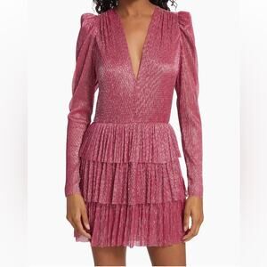Sabina Musayev Carry Metallic Ruffle Mini Dress XS Pink